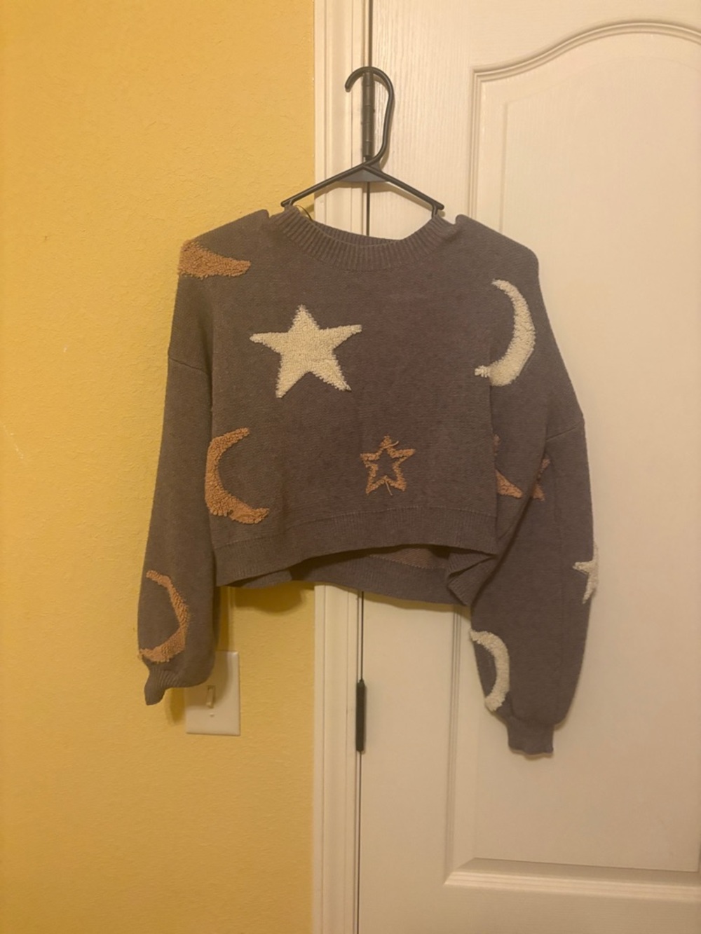 Cropped Lavender Star & Moon Knit Sweater